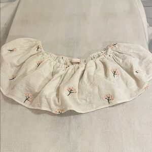 Zara White Off the Shoulder Top with Pink Floral Embroidery